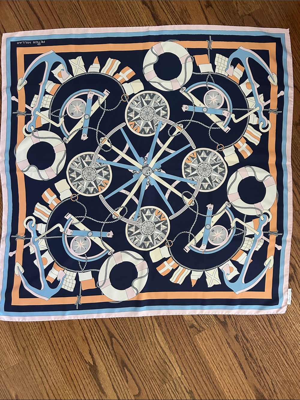 Peter Millar Navy, Light Blue & Peach Nautical Silk Scarf